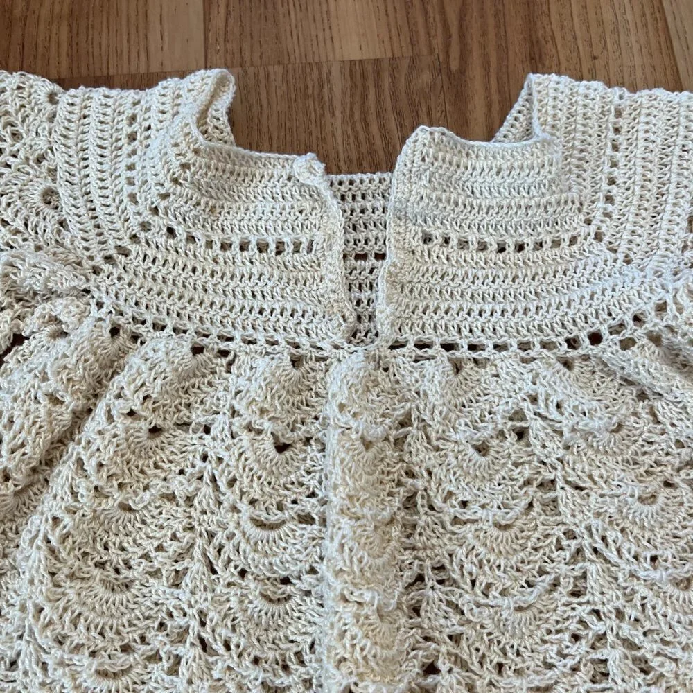 Vintage Handmade Crochet Delicate Feminine Angel Pattern Baby Dress